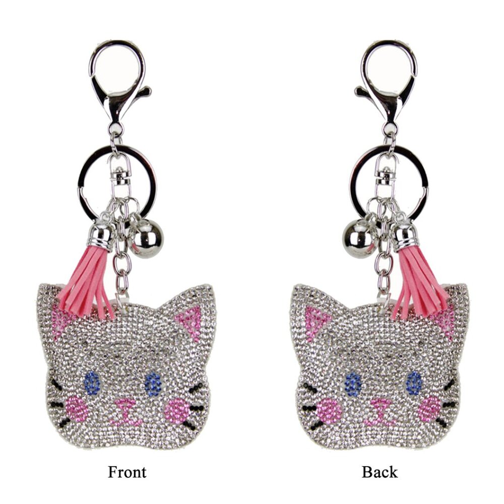 Cat Double Sided Rhinestones Keychain Charm for Purse and Backpack